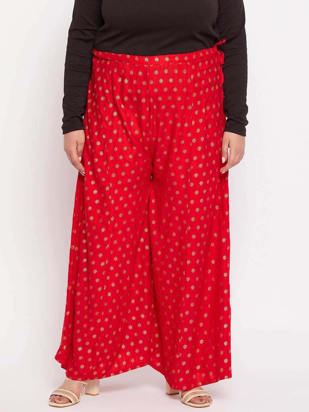 Red Printed Rayon Flared Sharara