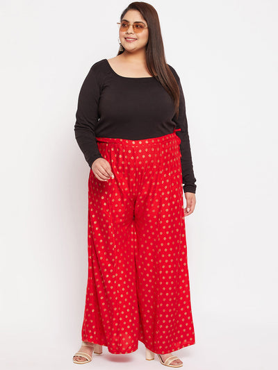 Red Printed Rayon Flared Sharara