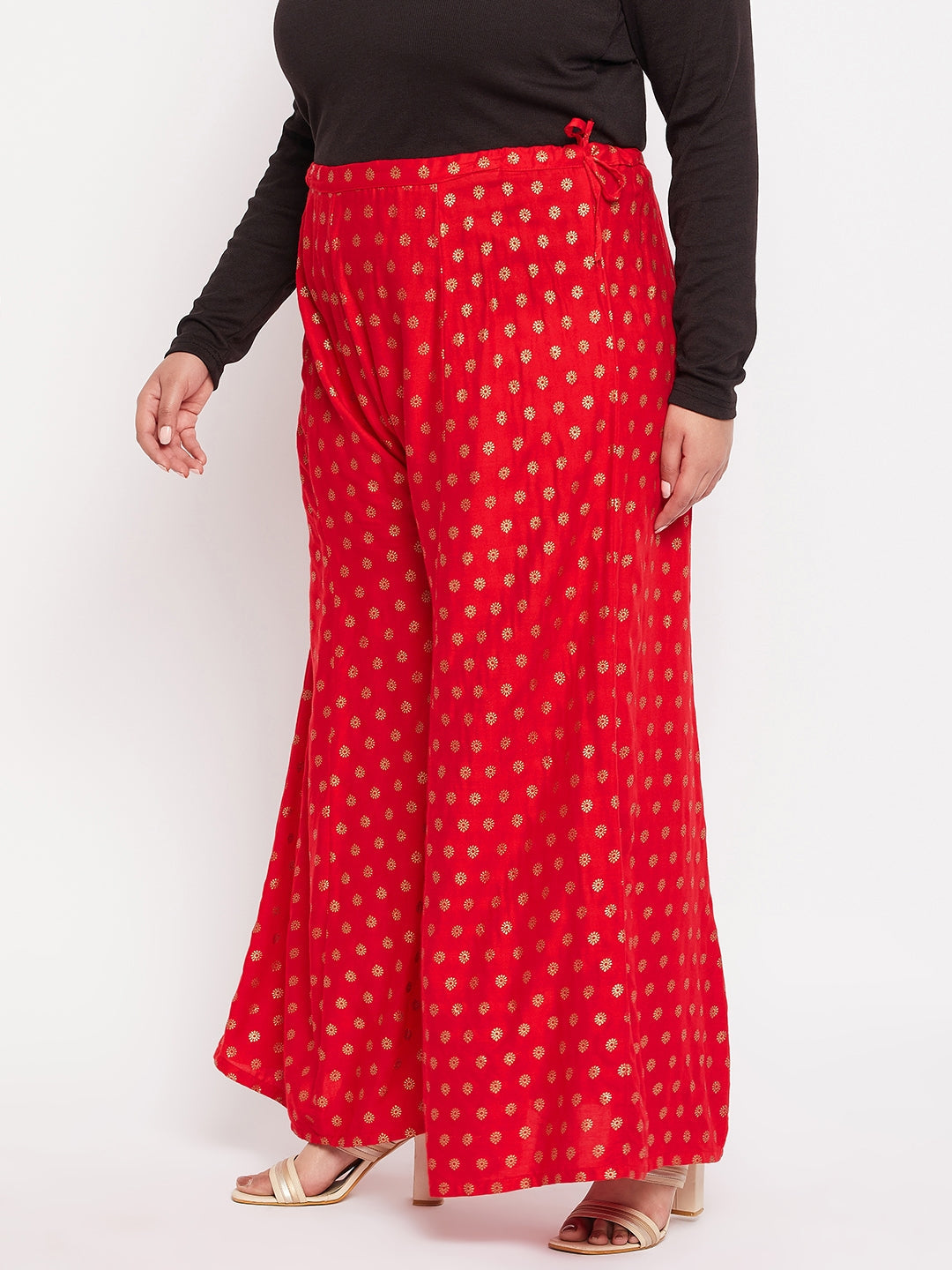 Red Printed Rayon Flared Sharara