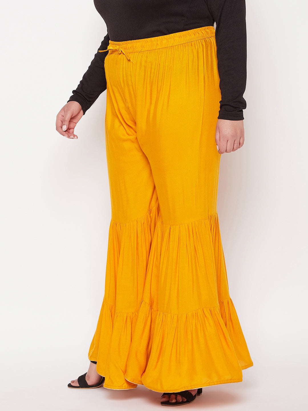 Mustard Solid Rayon Flared Gharara