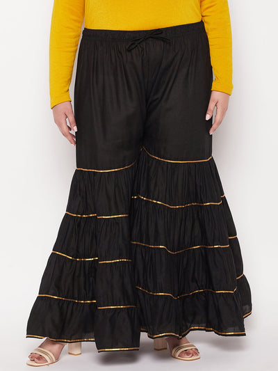 Black Solid Cotton Flared Gharara