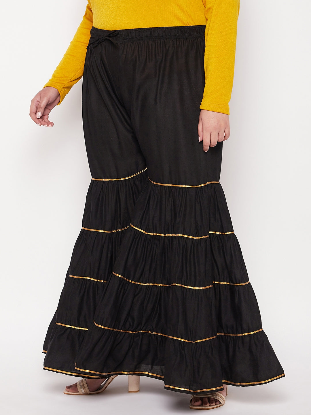 Black Solid Cotton Flared Gharara