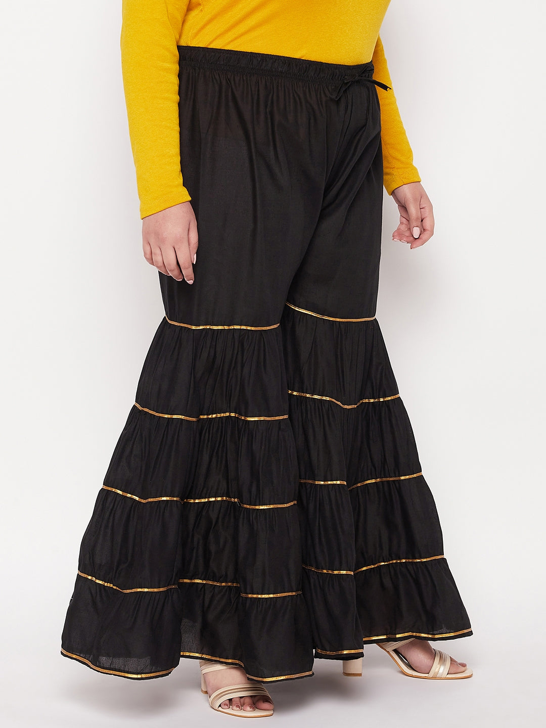 Black Solid Cotton Flared Gharara