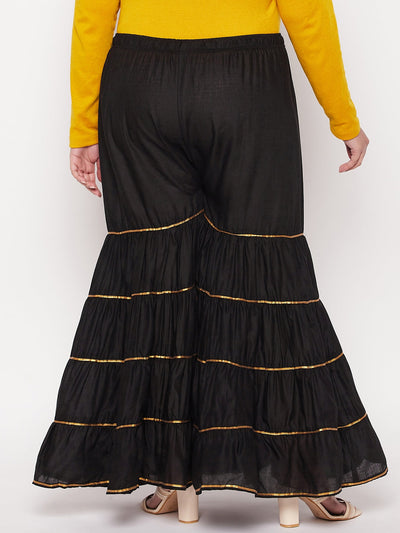 Black Solid Cotton Flared Gharara