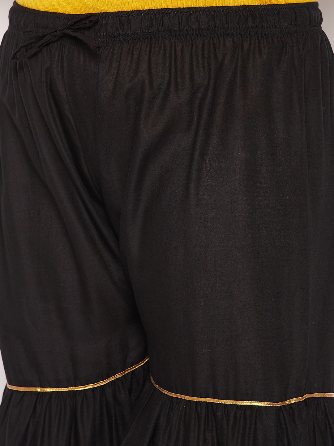 Black Solid Cotton Flared Gharara