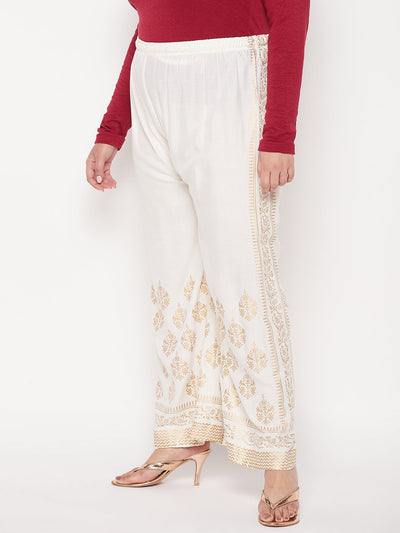 Cream Printed Rayon Palazzo