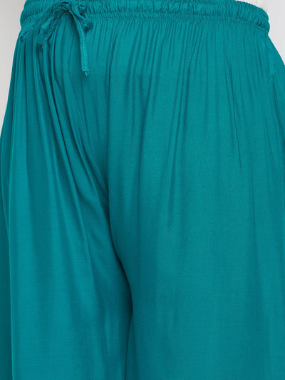 Rama Green Solid Rayon Palazzo with Elasticated Waistband