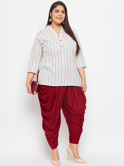 Maroon solid rayon dhoti salwar with elasticated waistband and drawstring.