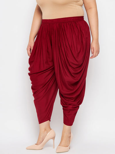 Maroon Solid Rayon Dhoti Salwar with elasticated waistband