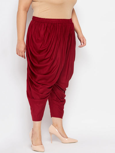 Maroon Solid Rayon Dhoti Salwar with elasticated waistband and drawstring.