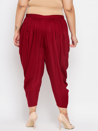 Maroon Solid Rayon Dhoti Salwar with elasticated waistband and drawstring.