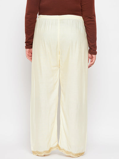 Off-White Hem Design Straight Palazzo with Elasticated Waistband