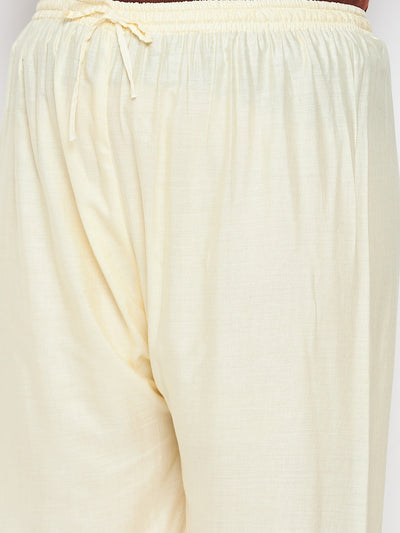 Off-White Hem Design Straight Palazzo with Elastic Waistband