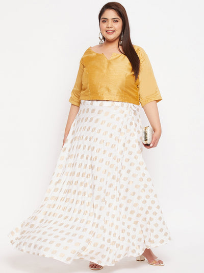 White Printed Flared Rayon Skirt