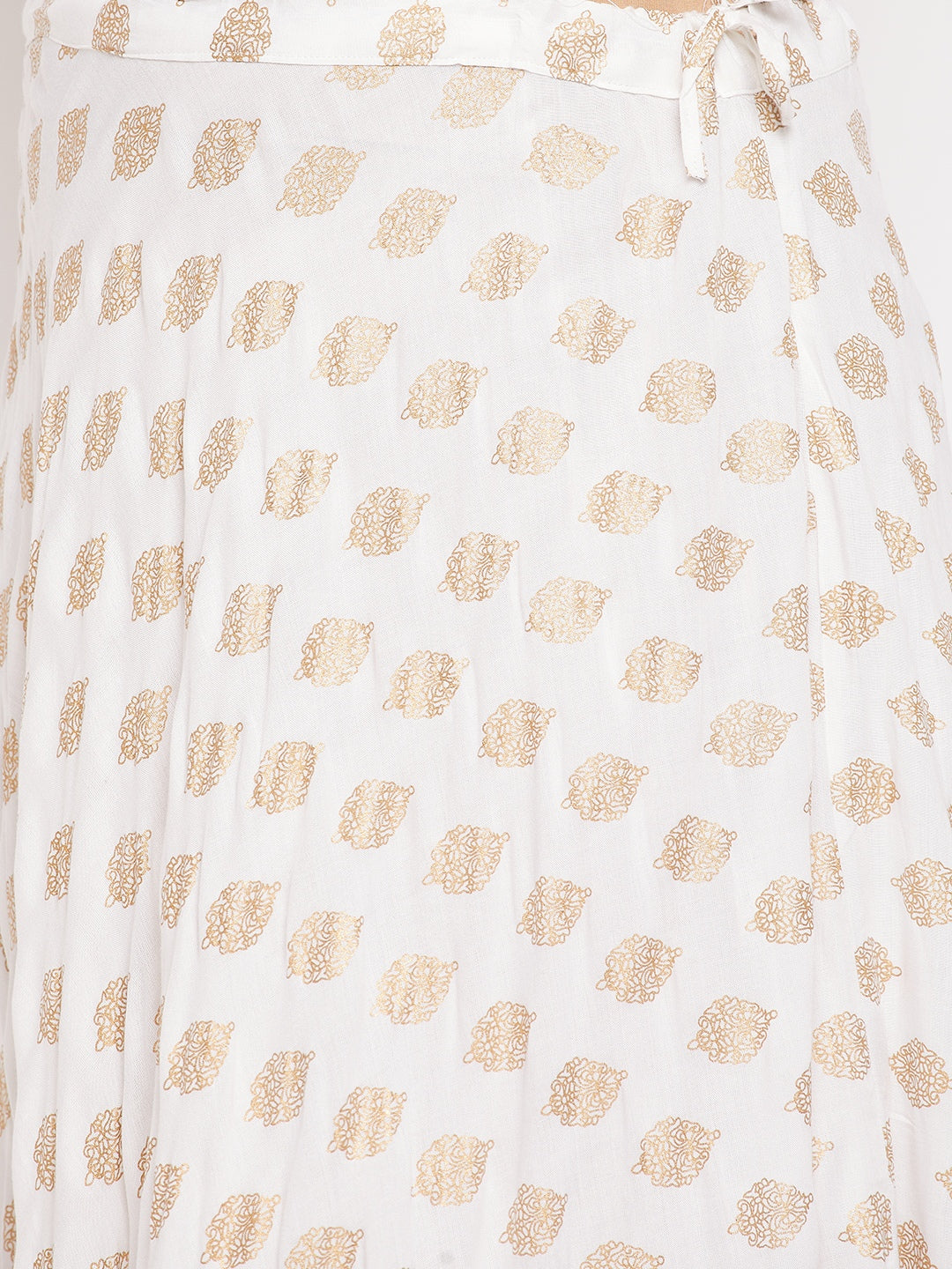 White Printed Flared Rayon Skirt