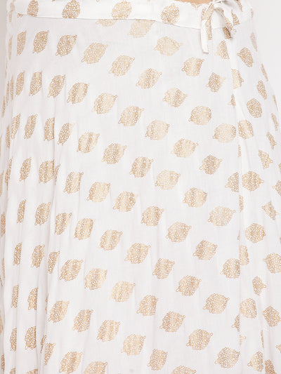 White Printed Flared Rayon Skirt