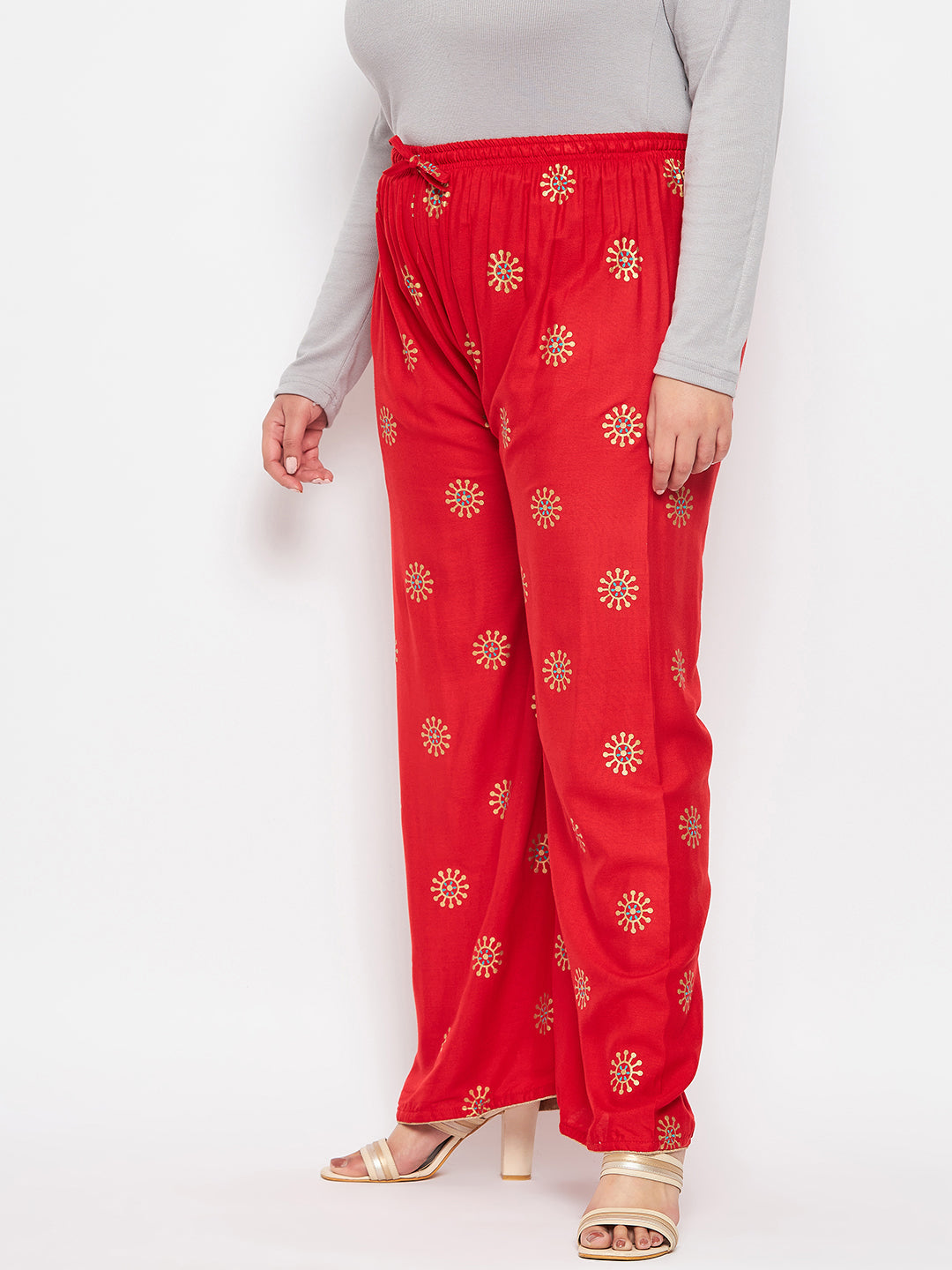 Red Printed Rayon Palazzo