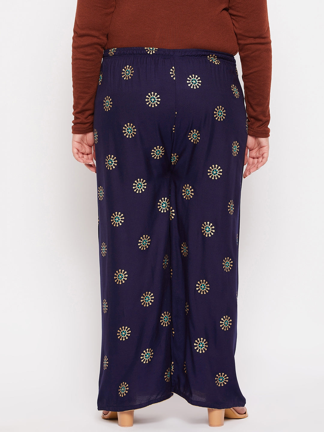 Navy Blue Printed Rayon Palazzo