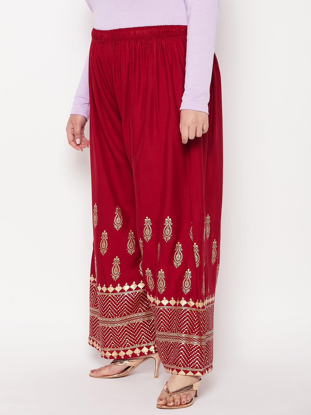 Maroon Printed Wide Leg Rayon Palazzo