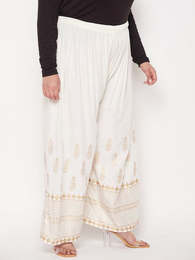 Cream Printed Wide Leg Rayon Palazzo