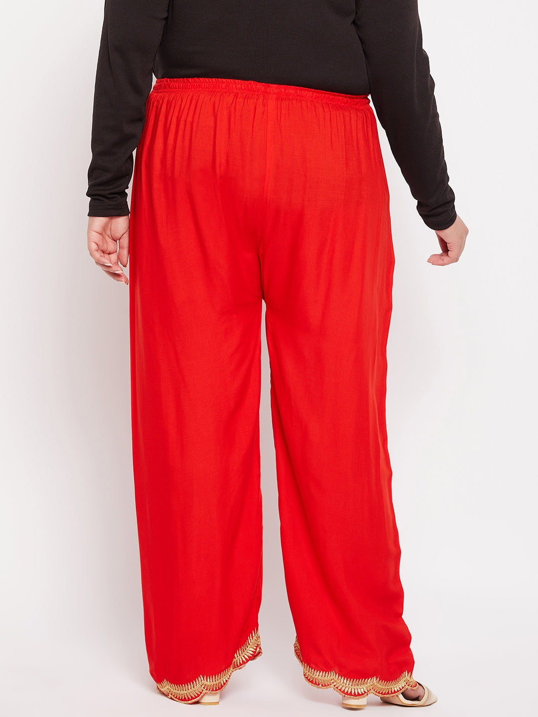 Red Hem Design Straight Palazzo with elastic waistband and drawstring.