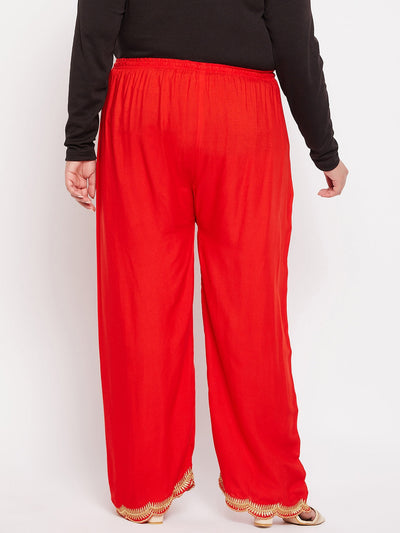 Red Hem Design Straight Palazzo with elastic waistband and drawstring.