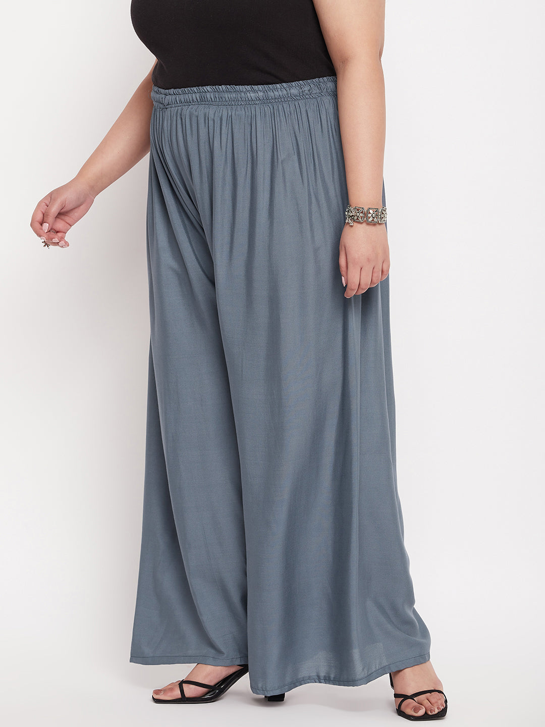 Grey Solid Rayon Palazzo