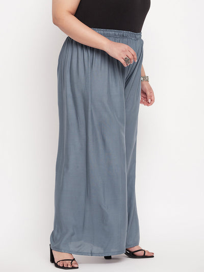 Grey Solid Rayon Palazzo