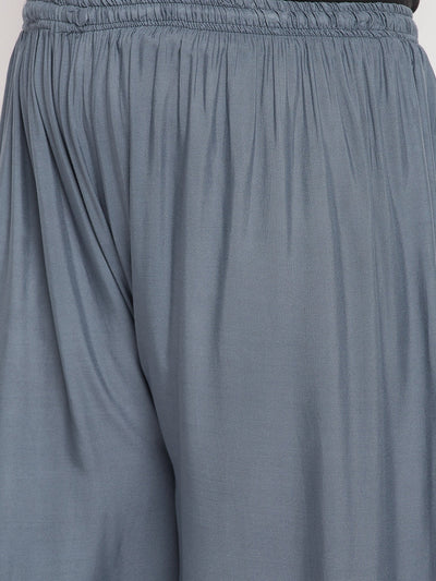 Grey Solid Rayon Palazzo