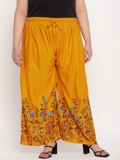 Mustard Printed Rayon Palazzo