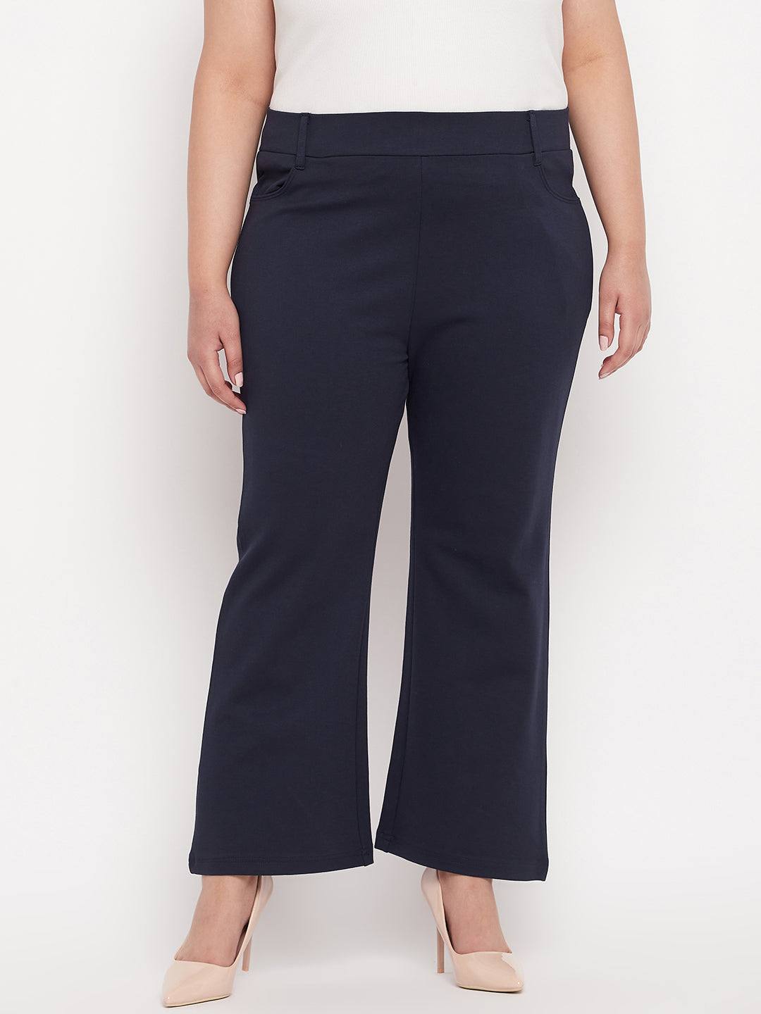 Navy Blue Solid Bootcut Jegging made from NR Roma fabric for style and comfort.