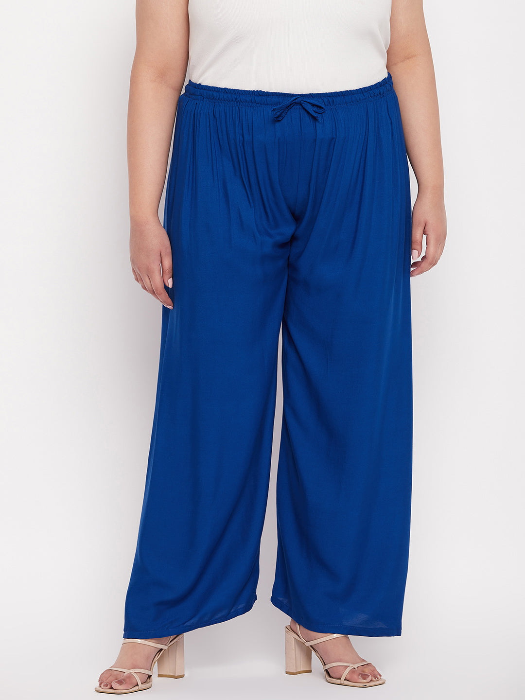 Royal Blue Solid Rayon Palazzo with Elastic Waistband and Drawstring