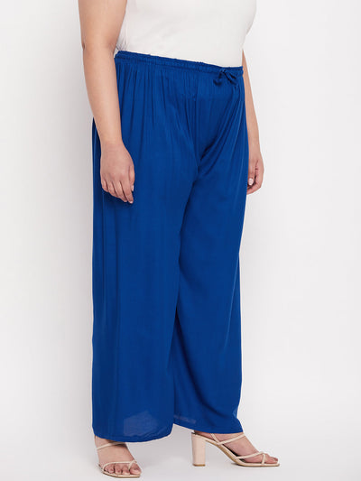 Royal Blue Solid Rayon Palazzo with Elasticated Waistband