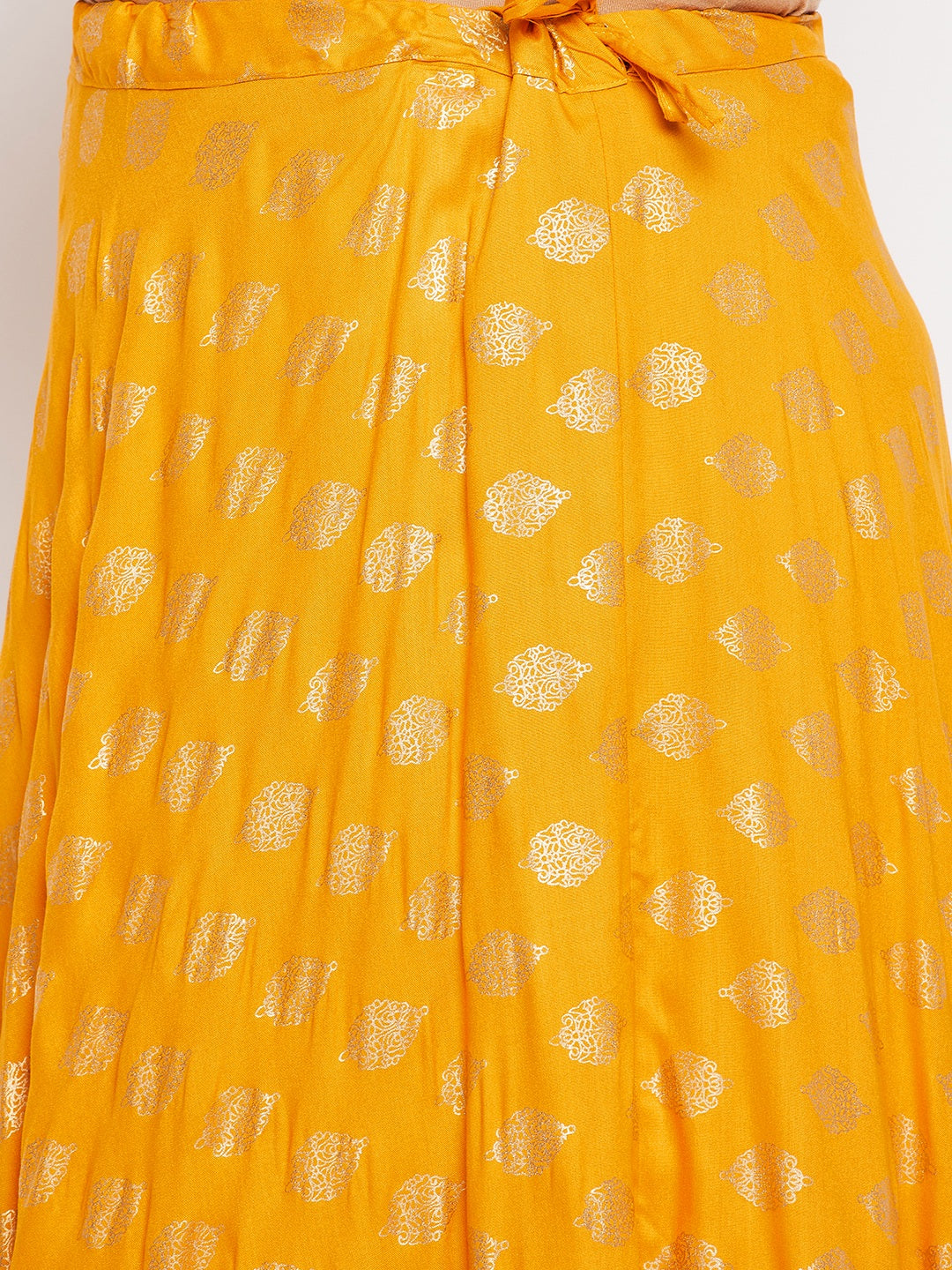 Mustard Printed Flared Rayon Skirt