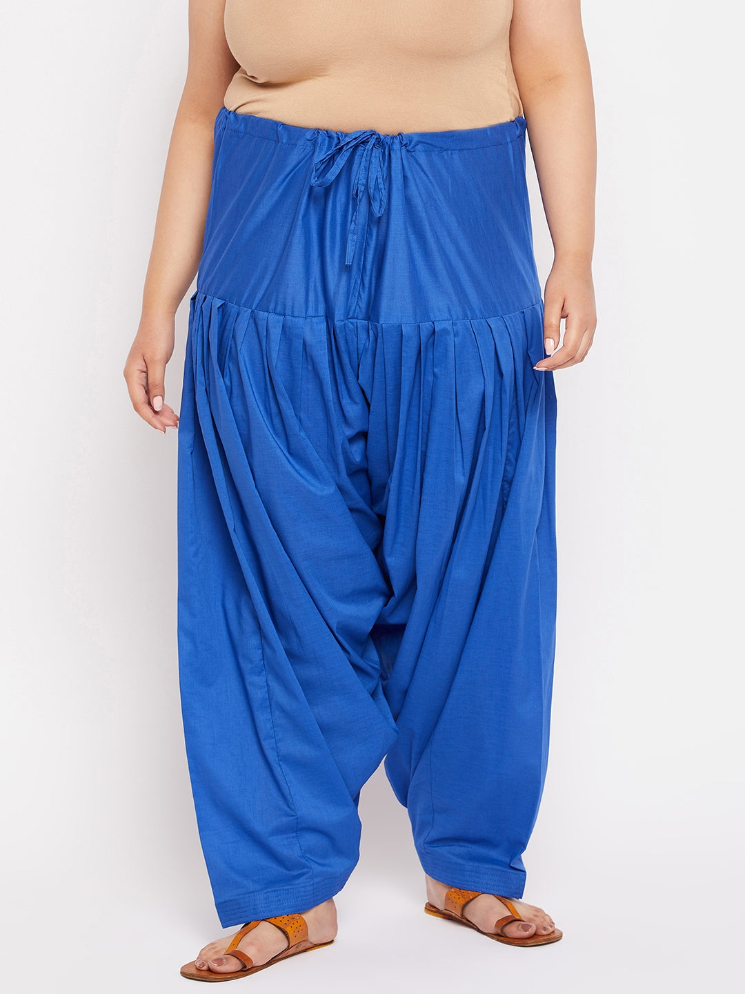 Royal Blue Solid Full Patiala Cotton Salwar with drawstring waistband.