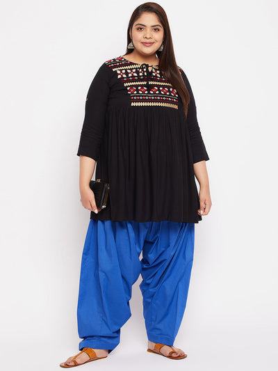 Royal Blue Solid Full Patiala Cotton Salwar with drawstring waistband.