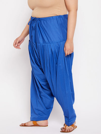 Royal Blue Solid Full Patiala Cotton Salwar with drawstring waistband.