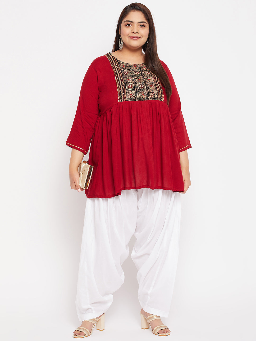 White Solid Full Patiala Cotton Salwar with drawstring waistband.