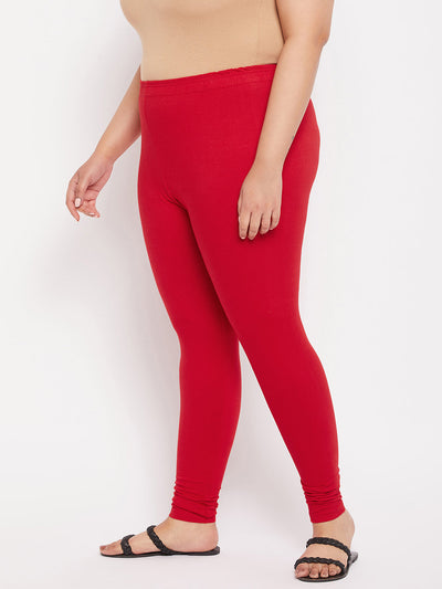 Red Solid Ankle Length Leggings