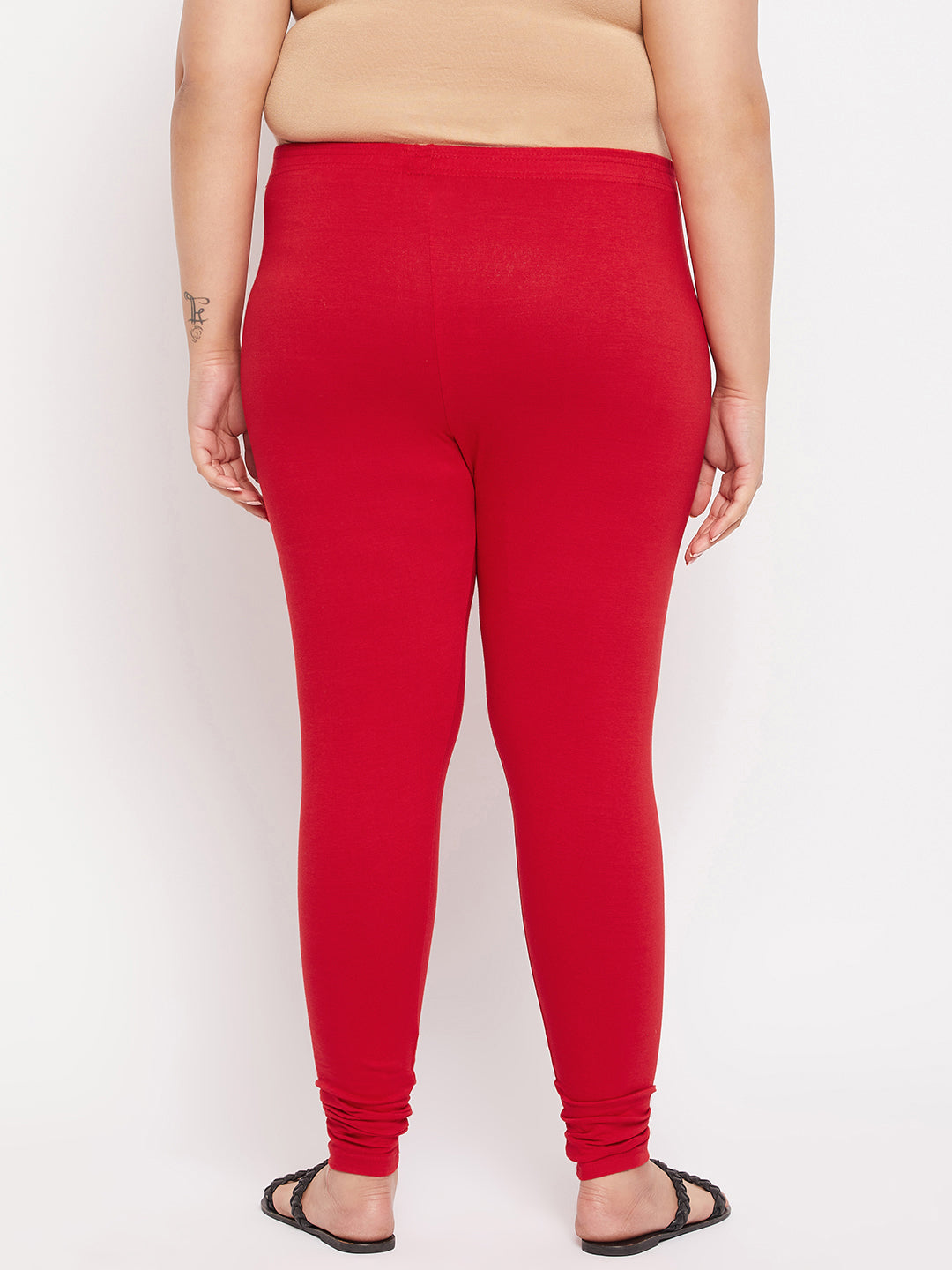 Red Solid Ankle Length Leggings