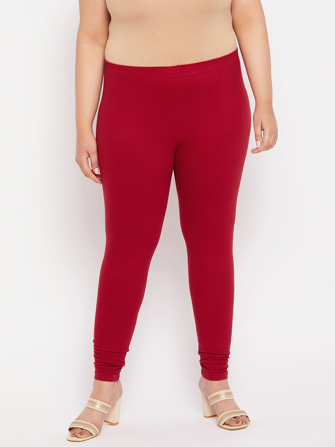 Maroon Solid Ankle Length Leggings