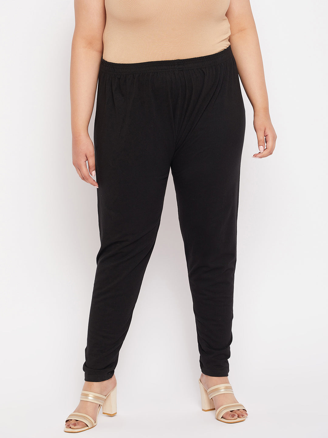 Black Solid Ankle Length Leggings