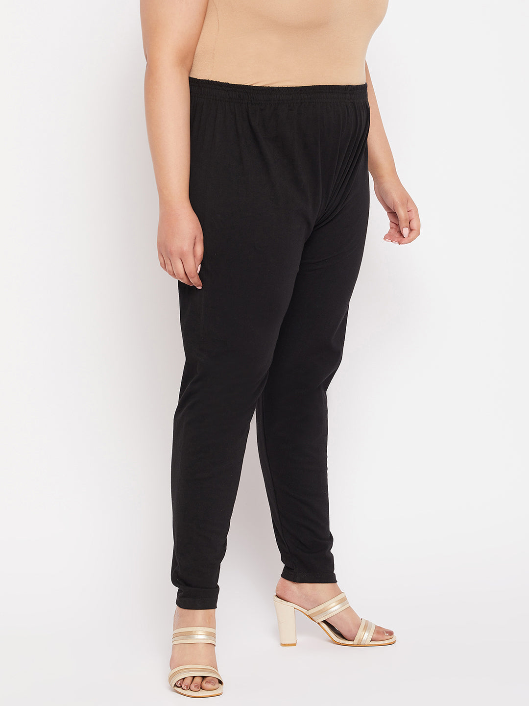 Black Solid Ankle Length Leggings