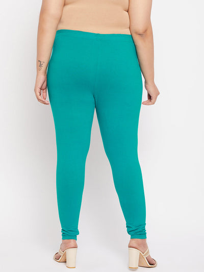 Rama Green Solid Ankle Length Leggings with elasticated waistband.