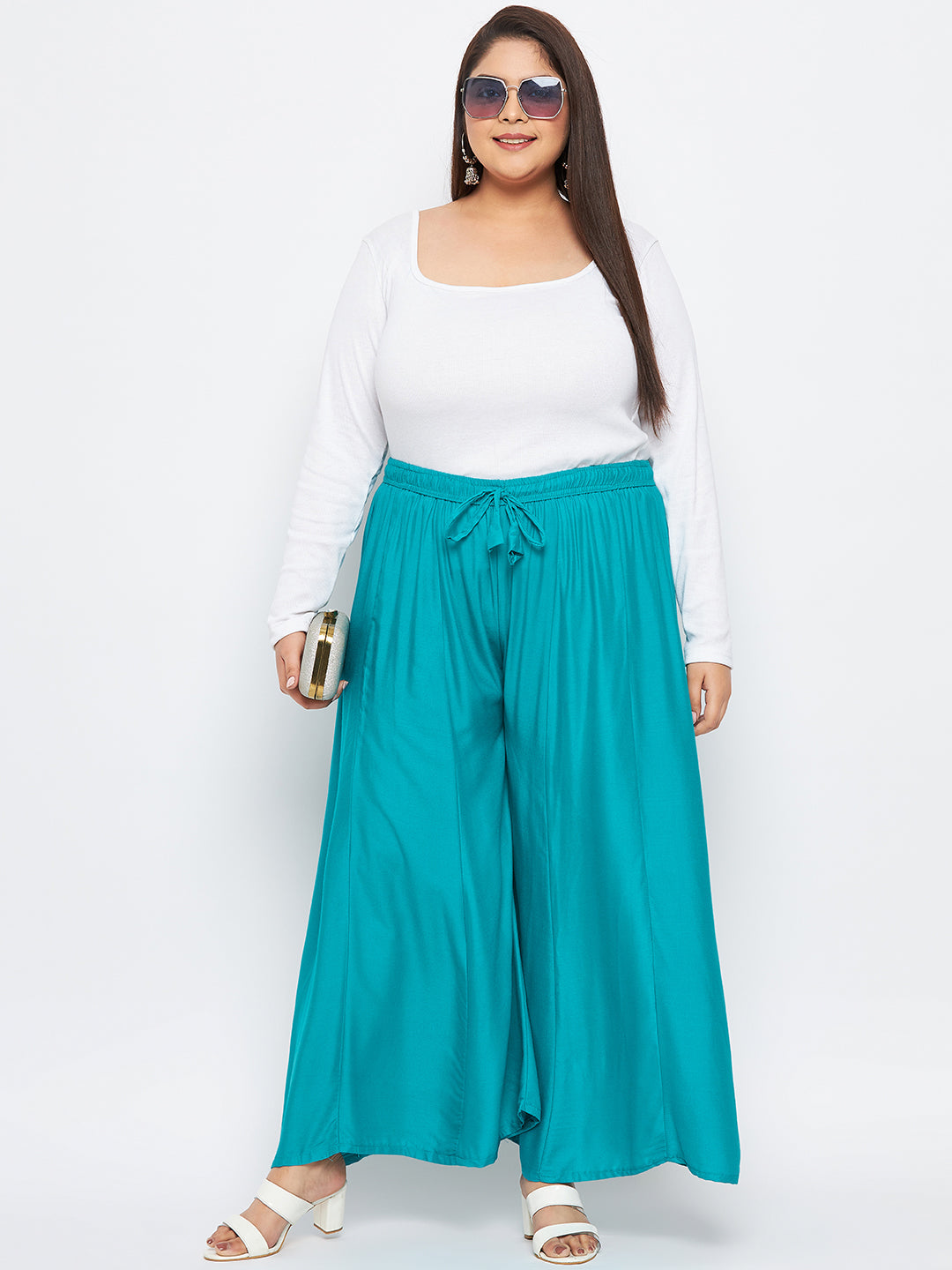 Rama Green Solid Rayon Flared Sharara with Elasticated Waistband