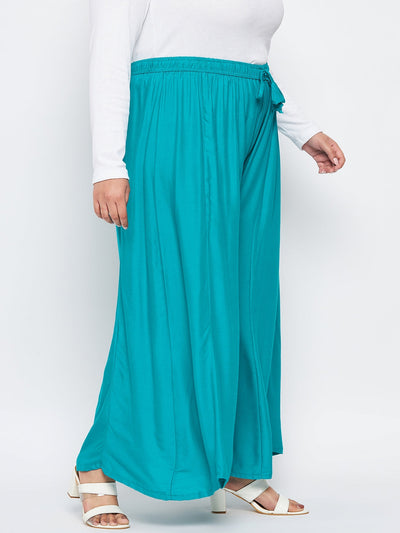 Rama Green Solid Rayon Flared Sharara with Elasticated Waistband and Drawstring.