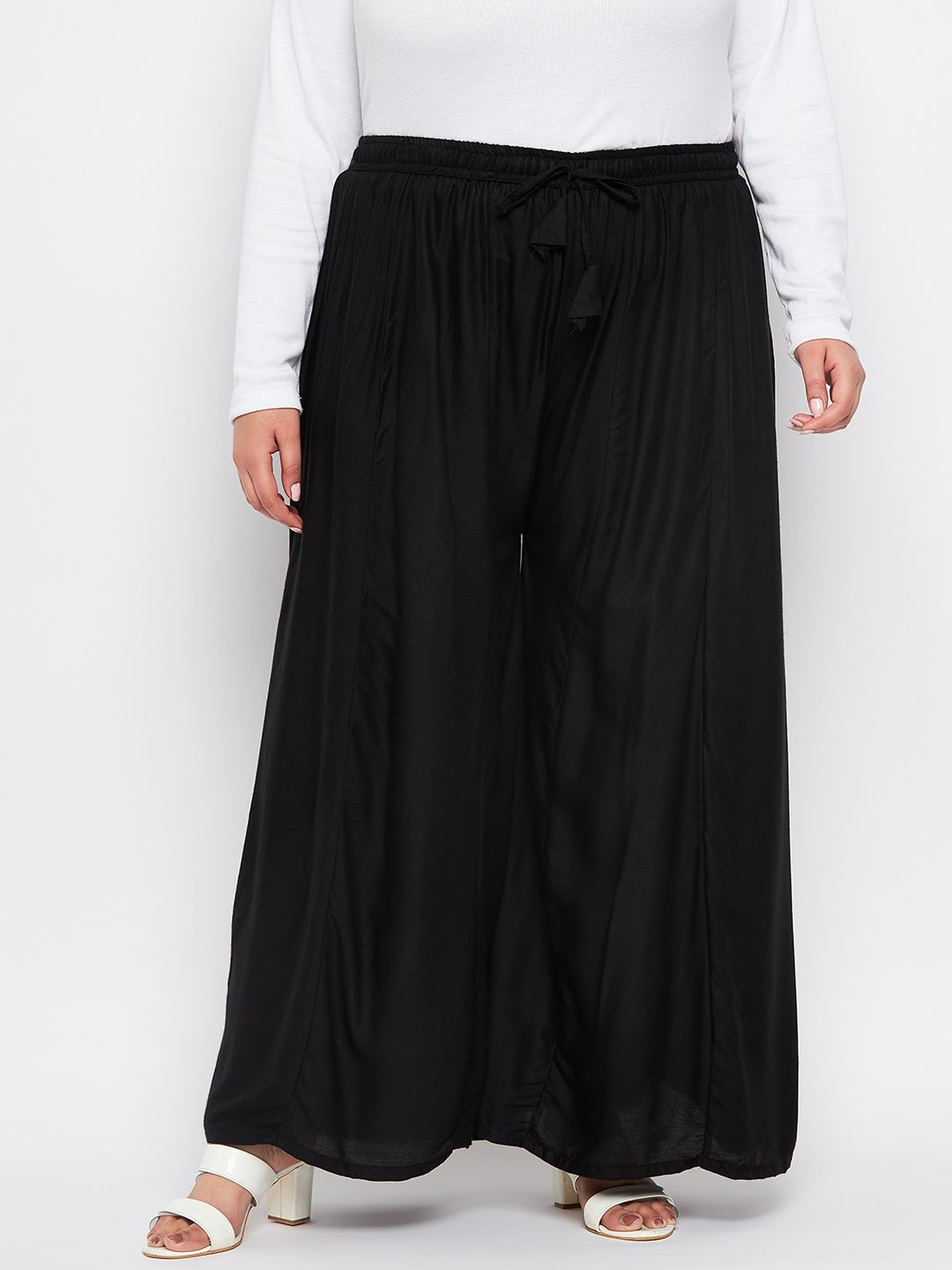 Black Solid Rayon Flared Sharara