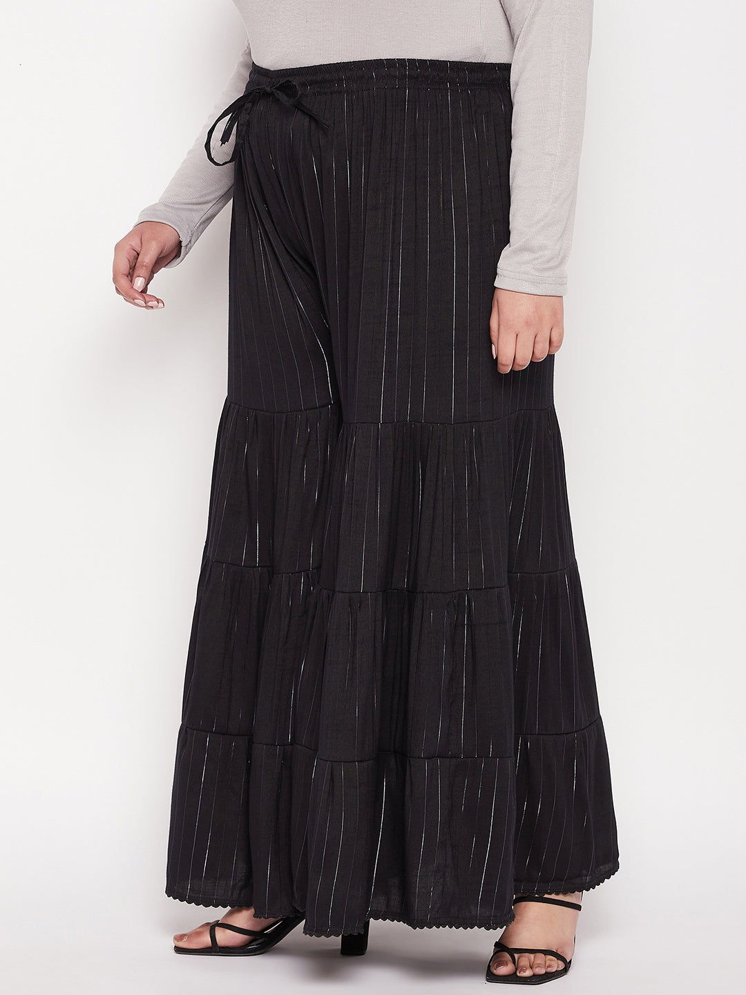 Black Striped Rayon Flared Gharara