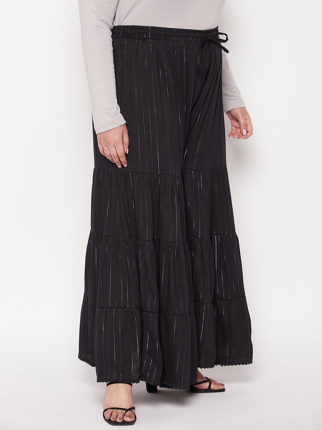 Black Striped Rayon Flared Gharara