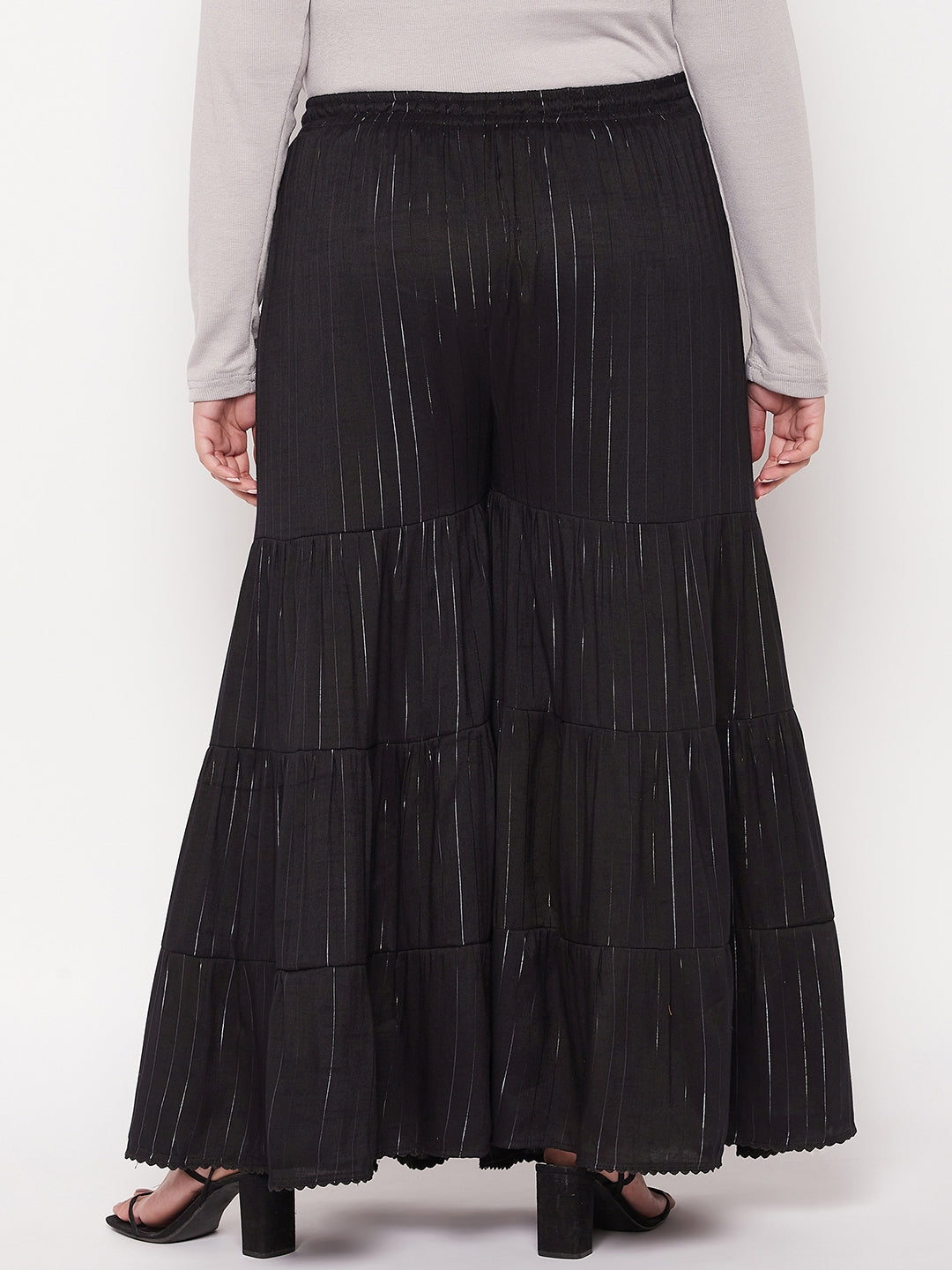 Black Striped Rayon Flared Gharara